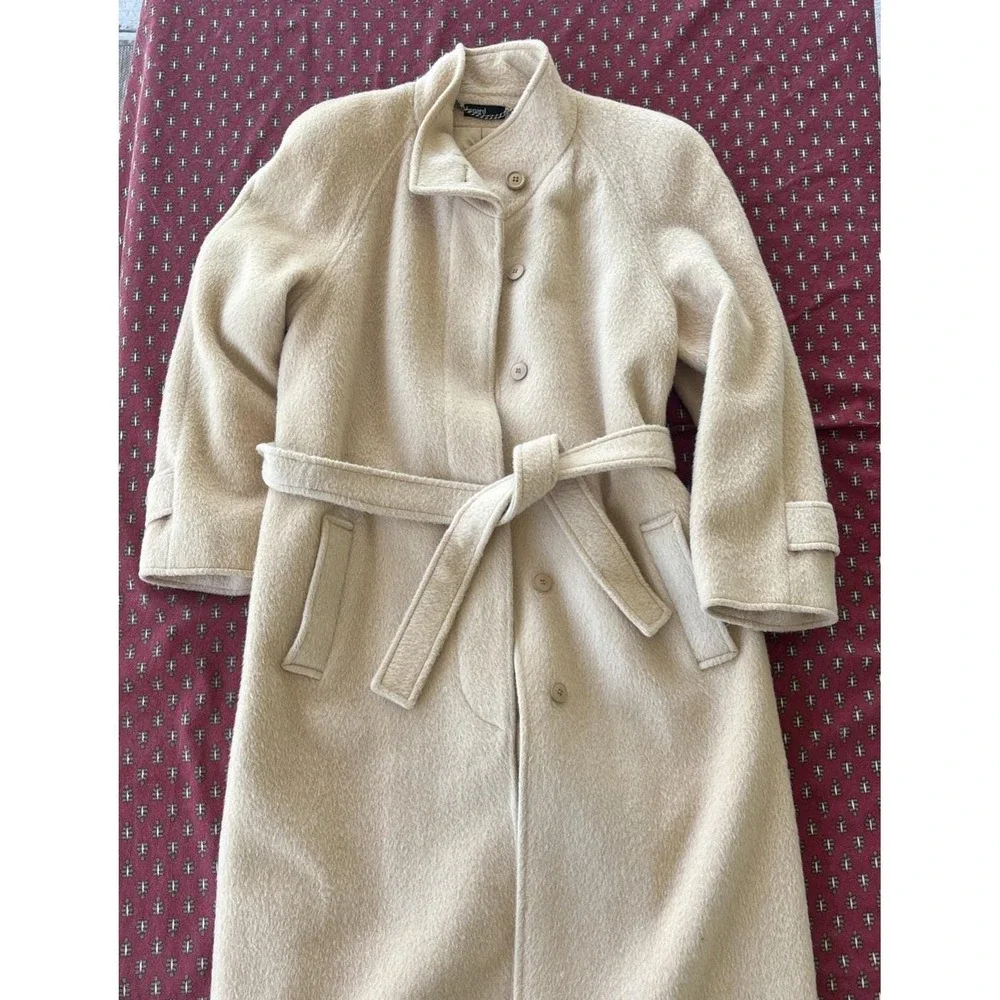 VTG Benard Harve Benard Long Wool Trench Coat Women SZ 12 Hidden Buttons Classic
